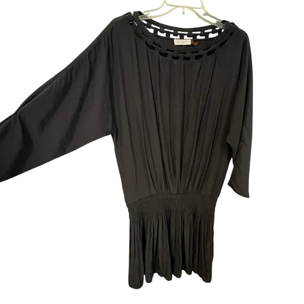 Ramy Brook Pleated Lightweight Black Dress with Cutout Neckline Smocked Waist M